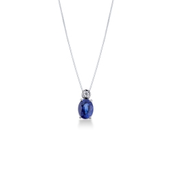 18k Weißgold Halskette mit Anhänger aus Diamanten und blauem Saphir-Solitär