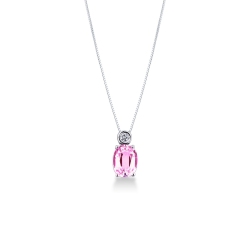 Halskette aus 18 Karat Weißgold mit rosa Saphir-Solitär und Diamanten