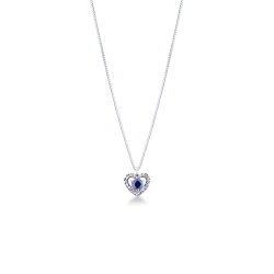 Herzkette Weißgold 18K mit einem blauen Saphir und Brillanten