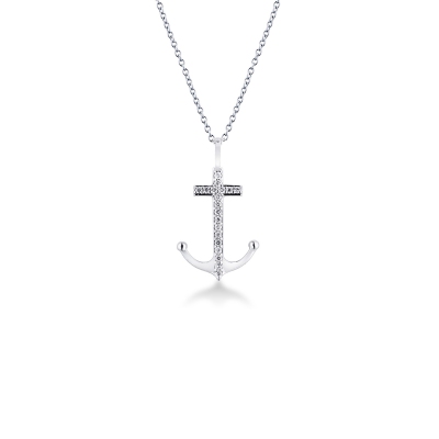 Weißgold 18K Herrenkette mit Anker aus Diamanten, 50 cm