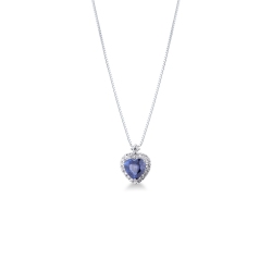 Halo Herzkette mit blauem Saphir und Diamanten Weißgold