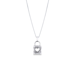 Weißgold 750 Kette mit Herz-Schloss-Anhänger aus Brillanten