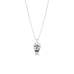 Halskette aus 750er Weißgold mit Totenkopf Anhänger und Diamanten