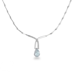 Halsreif aus Weißgold 750 mit Diamanten und Aquamarinanhänger