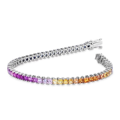 Tennisarmband Weißgold 750 mit Rainbow Saphiren