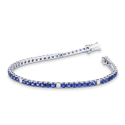 Tennisarmband Weißgold mit blauen Saphiren und Diamanten 