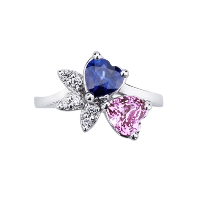 Saphir Ring blau und rosa mit Diamanten