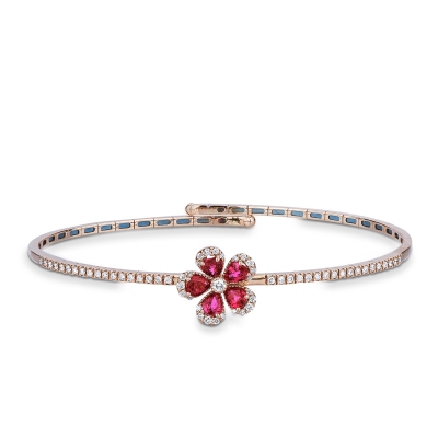Armreif aus Roségold 18K mit Blume aus Rubinen und Brillanten