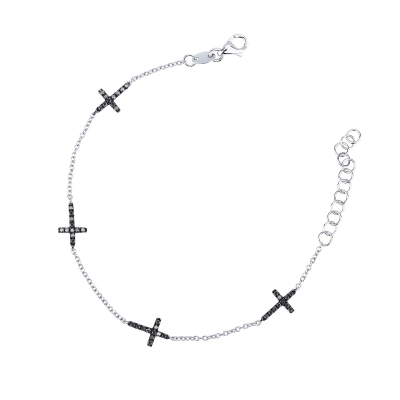 Weißgold 18k Armband mit Kreuzen aus schwarzen Diamanten