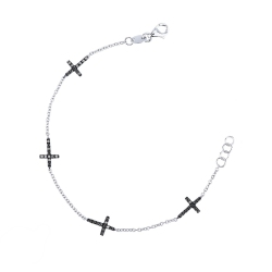 Weißgold 18k Herrenarmband mit Kreuzen aus schwarzen Diamanten, 20 cm
