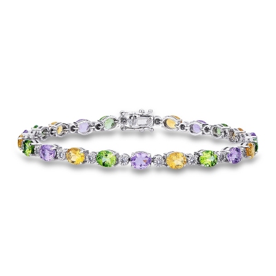 Weißgold Armband mit Amethyst, Peridot, Citrin Rainbow