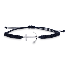 Stoffarmband mit Anker aus Weißgold 18K mit Diamanten