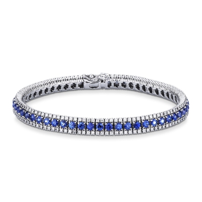 Tennis Armband Damen 750er Weißgold mit Diamanten und blauen Saphiren