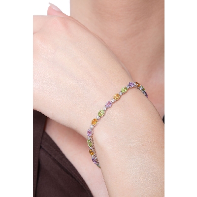 Weißgold Armband mit Amethyst, Peridot, Citrin Rainbow