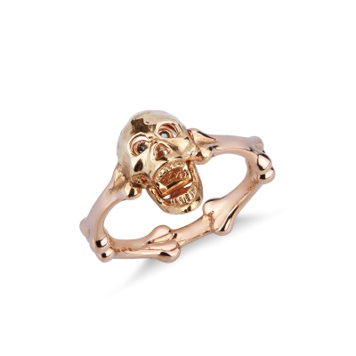 Totenkopf Ring aus 18k Roségold mit schwarzen Diamanten