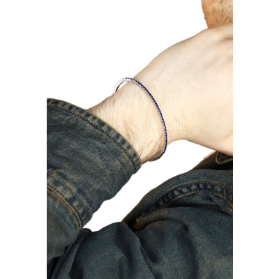 750er Weißgold Armreif Herren mit blauen Saphiren