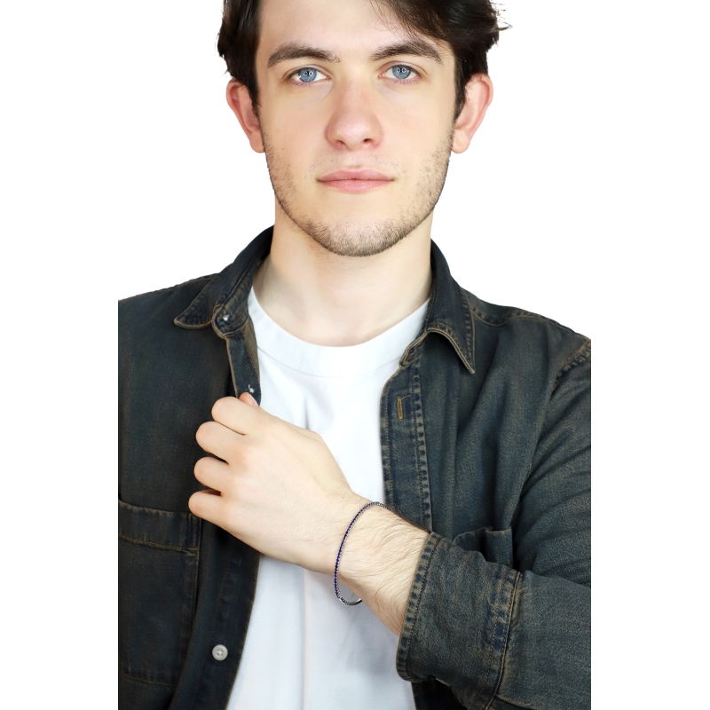 750er Weißgold Armreif Herren mit blauen Saphiren