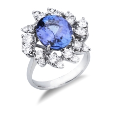 Tansanit Ring Weißgold 18 Karat mit Diamanten