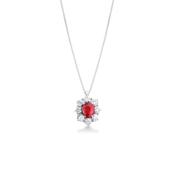 18K Weißgold Halo Kette mit Rubin und Diamanten