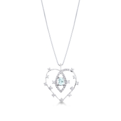 Herzkette 18K Weißgold mit Aquamarin-Anhänger und Diamanten