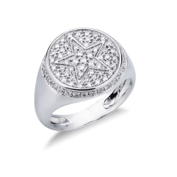 Weißgold 18K Siegelring Damen mit Stern aus Diamanten