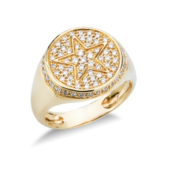 Gelbgold 18K Siegelring Damen mit Stern aus Diamanten