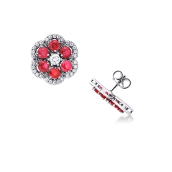 Blumen Ohrringe mit Rubinen und Diamanten