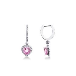 Ohrhänger Weißgold mit Herzen aus rosa Saphiren und Diamanten