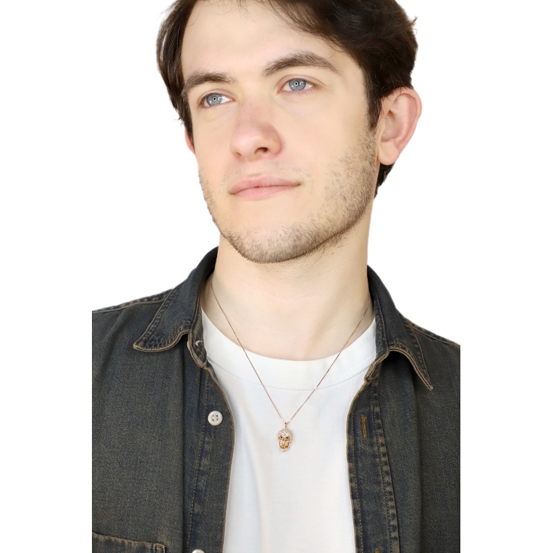 Herrenkette aus 750er Roségold mit Anhänger Totenkopf aus Diamanten