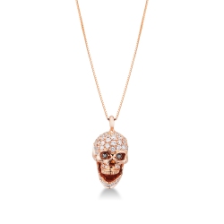 Herrenkette aus 750er Roségold mit Anhänger Totenkopf aus Diamanten
