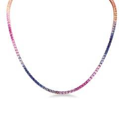 Tennis Kette 18 K Roségold mit Saphiren Rainbow