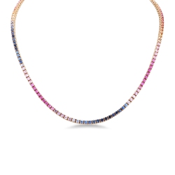 Tennis Halskette Saphir 18K Gold Rainbow