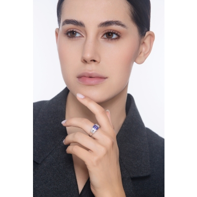 Weißgold Ring mit Diamanten und Tansanit