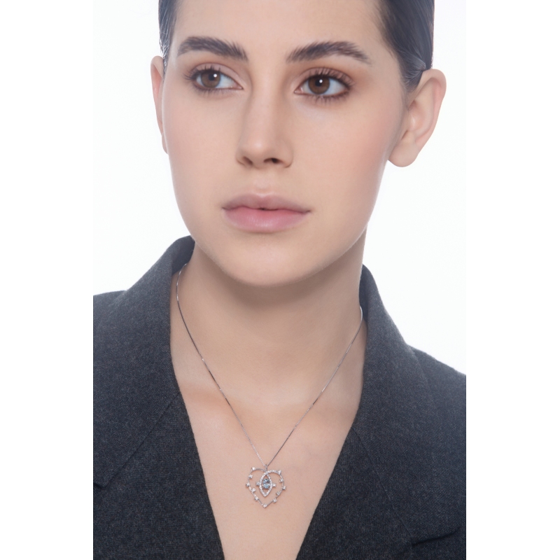 Herzkette 18K Weißgold mit Aquamarin-Anhänger und Diamanten