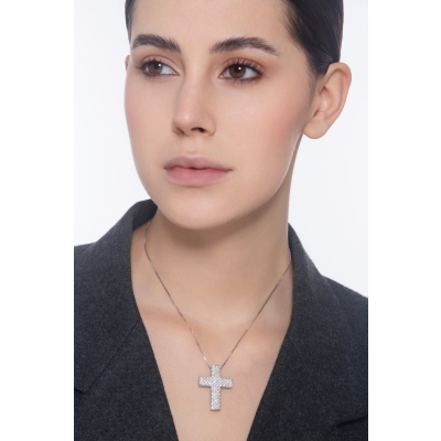 Weißgold 18K Kreuz Kette mit Brillanten