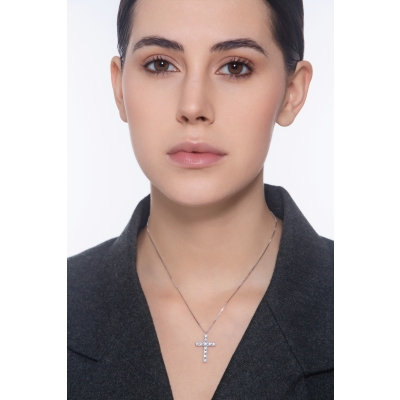 Weißgold 750 Kette mit Kreuz aus Diamanten