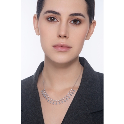 750er Weißgold Aquamarin Kette mit Diamanten