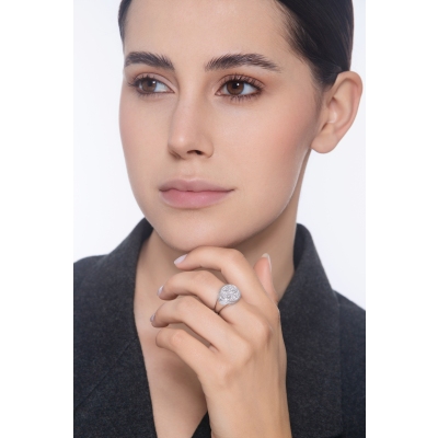 Weißgold 18K Siegelring Damen mit Stern aus Diamanten