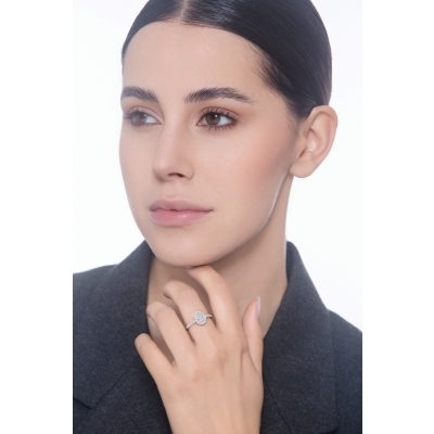 Verlobungsring mit Diamant Ovalschliff 1.00 Karat GIA aus Weißgold 18k