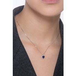 Halo Herzkette mit blauem Saphir und Diamanten Weißgold 2