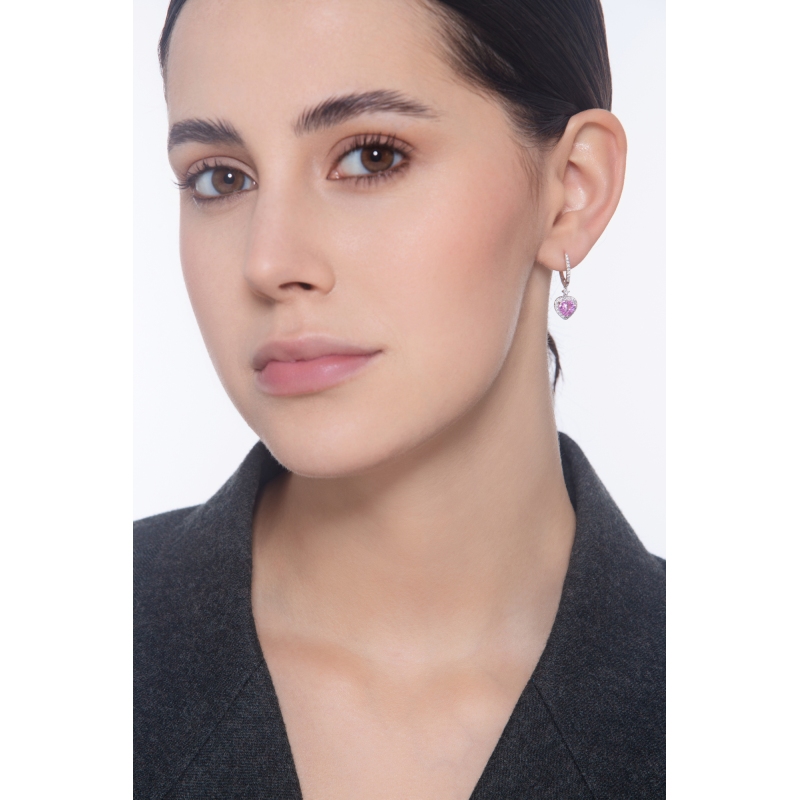 Ohrhänger Weißgold mit Herzen aus rosa Saphiren und Diamanten 