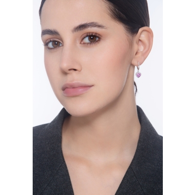 Ohrhänger Weißgold mit Herzen aus rosa Saphiren und Diamanten 