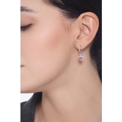 Ohrhänger Weißgold mit Herzen aus rosa Saphiren und Diamanten 