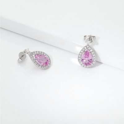 Ohrringe Tropfen aus Saphir rosa und Diamanten