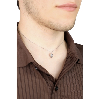 Halskette aus 750er Weißgold mit Totenkopf Anhänger und Diamanten