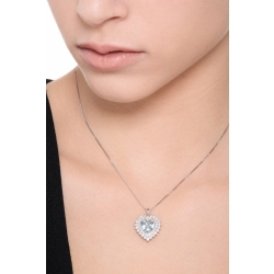Weißgold DamenKette mit Diamant- und Aquamarin-Herzanhänger  2