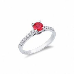 Rubin-Verlobungsring aus Weißgold mit Diamanten