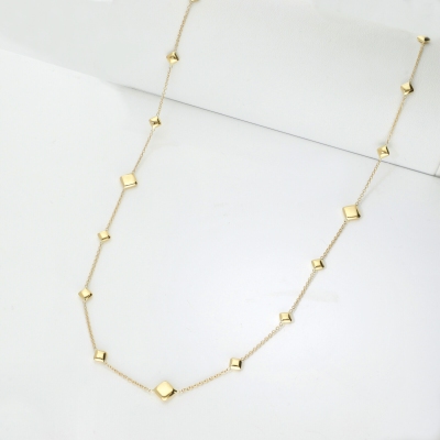 750er Gelbgold Damenkette mit kleinen Quadraten, 90 cm