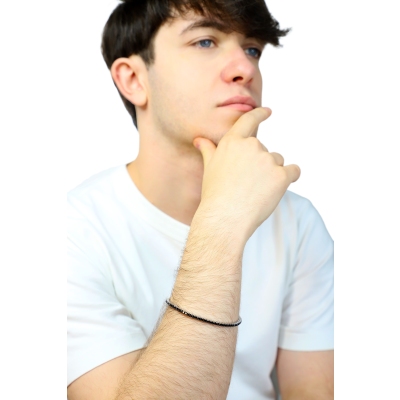 Weißgold elastisches Tennisarmband schwarzen Diamanten