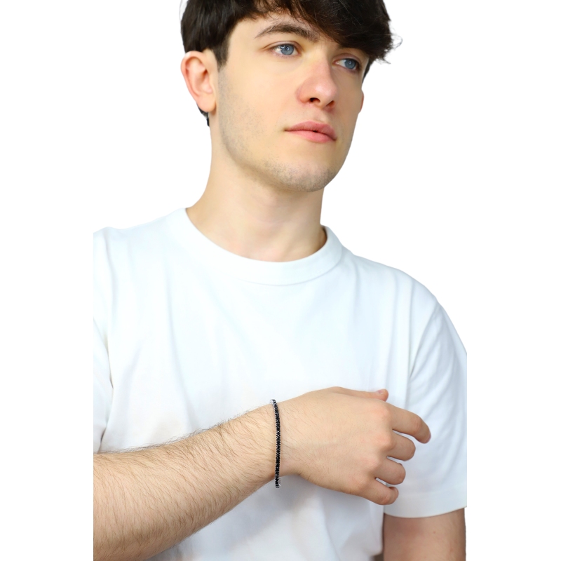 Weißgold 750 elastisches Tennisarmband mit schwarzen Diamanten